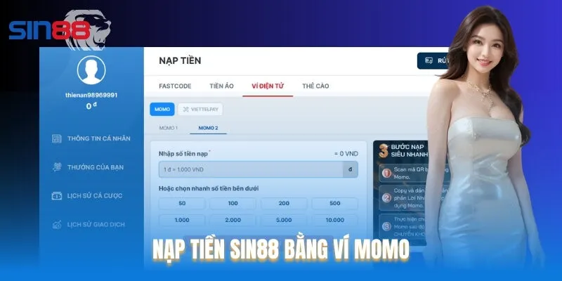 Nạp tiền Sin88 bằng ví Momo